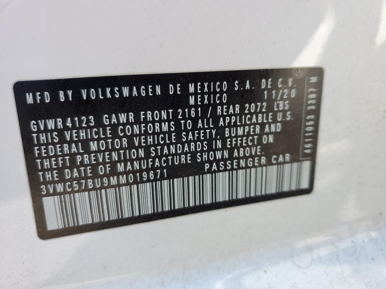 3VWC57BU9MM019671 2021 Volkswagen Jetta S