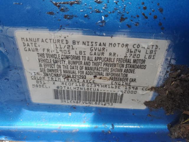 3N1CN8FV6NL821293 Nissan Versa SR 12