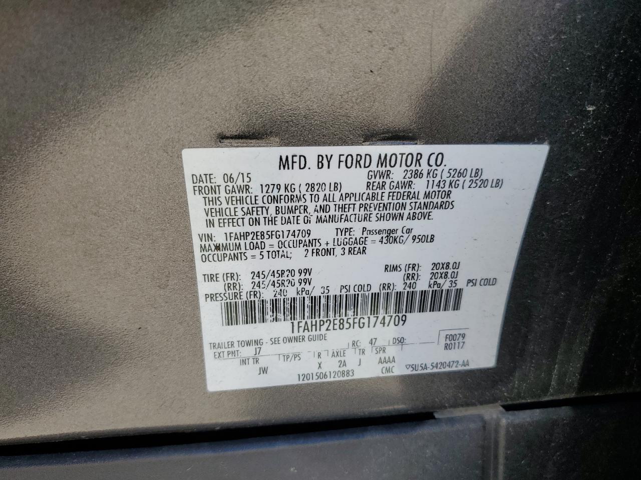 1FAHP2E85FG174709 2015 Ford Taurus Sel