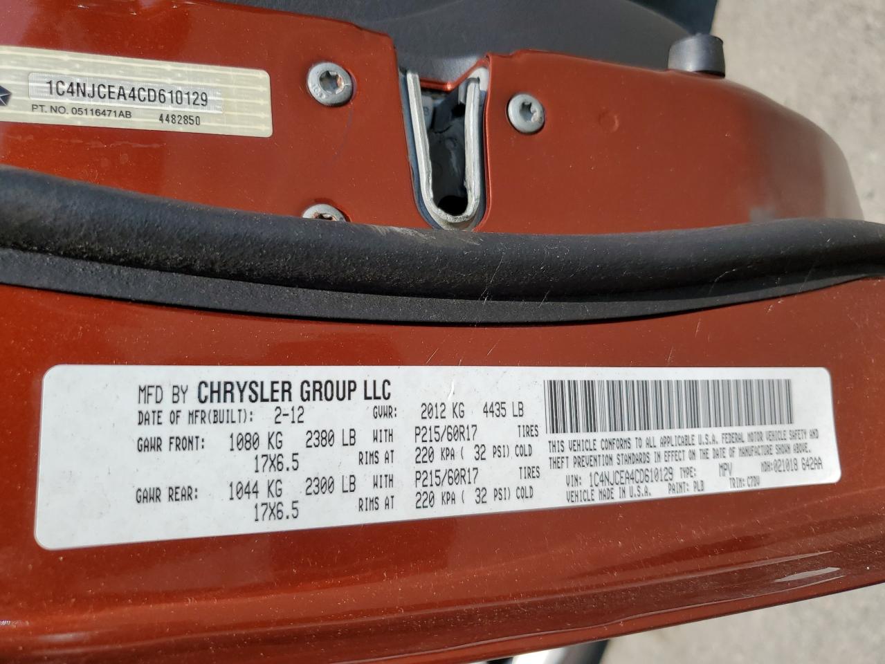 1C4NJCEA4CD610129 2012 Jeep Compass Latitude