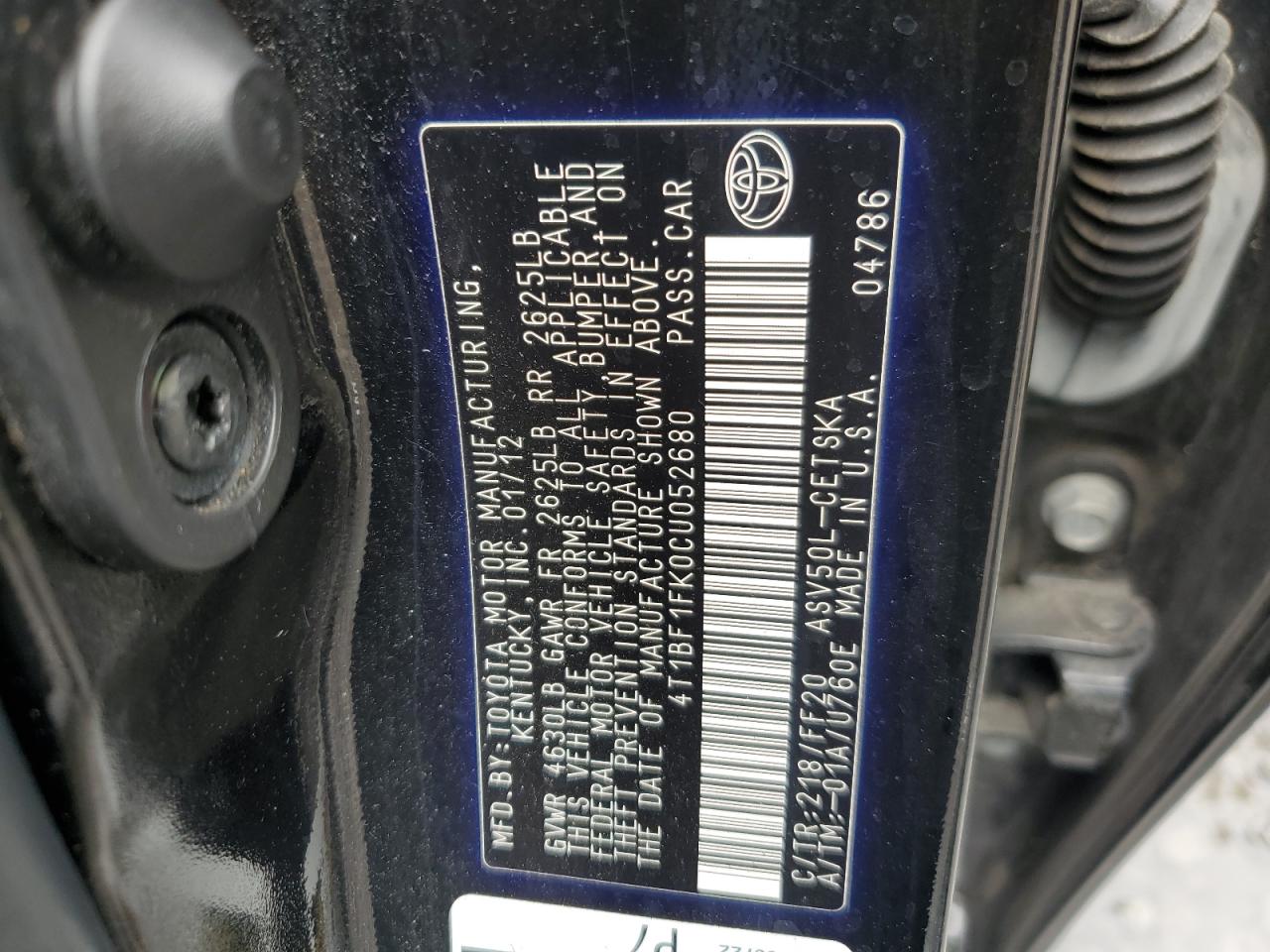 4T1BF1FK0CU052680 2012 Toyota Camry Base