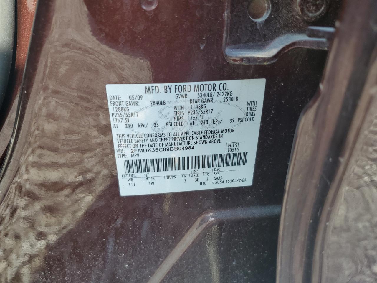 2FMDK36C89BB04984 2009 Ford Edge Se