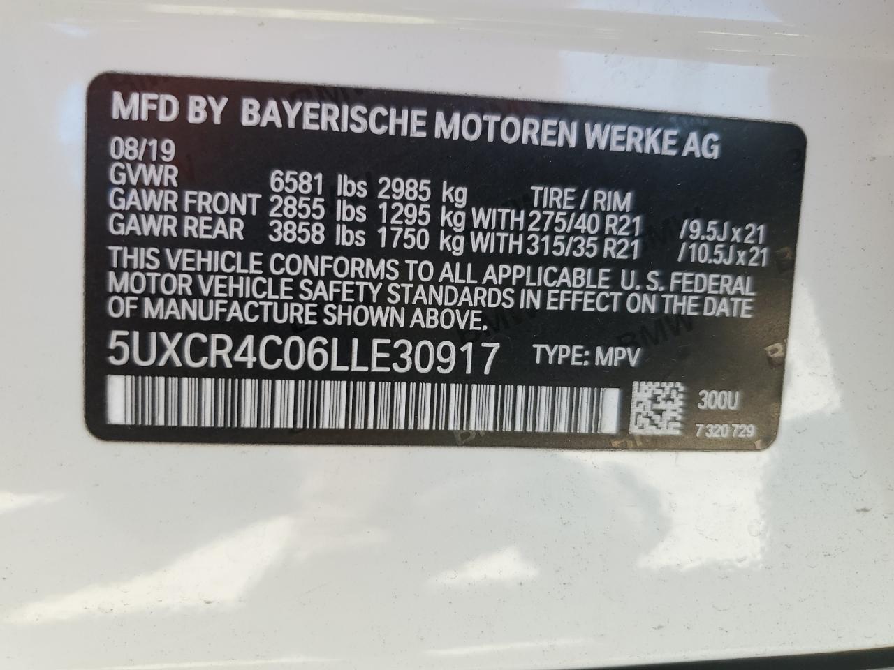 5UXCR4C06LLE30917 2020 BMW X5 Sdrive 40I