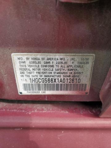 2001 Honda Accord Ex VIN: 1HGCG566X1A012610 Lot: 58302174