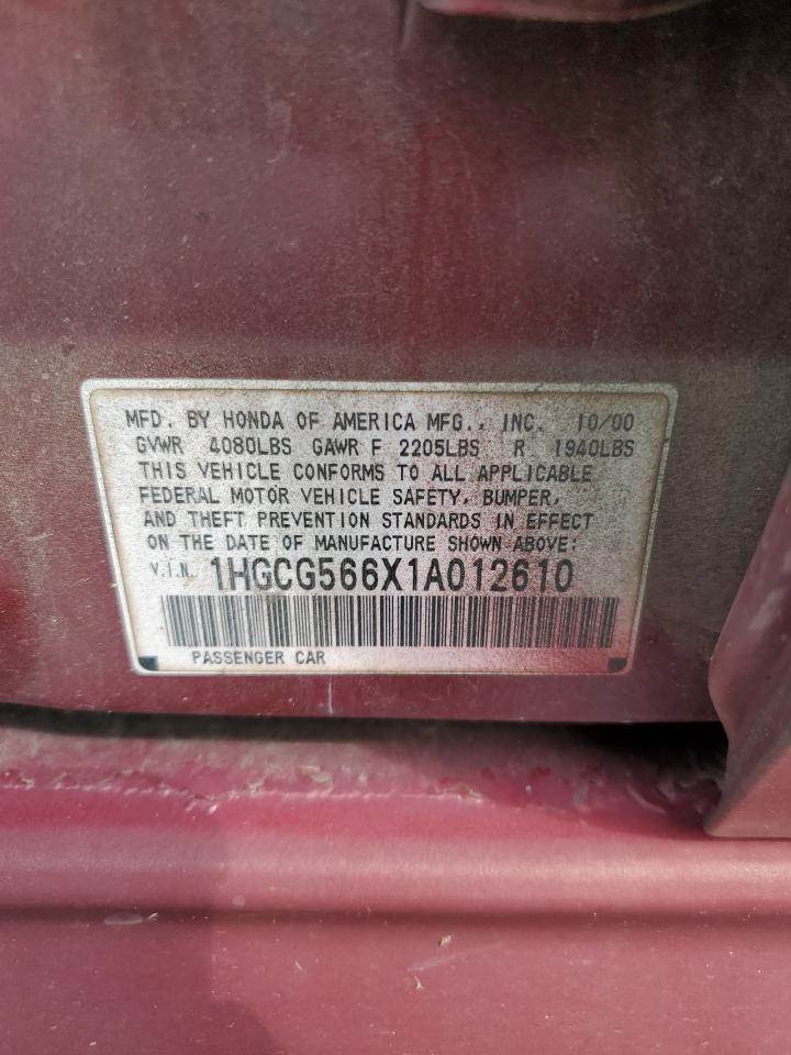 1HGCG566X1A012610 2001 Honda Accord Ex