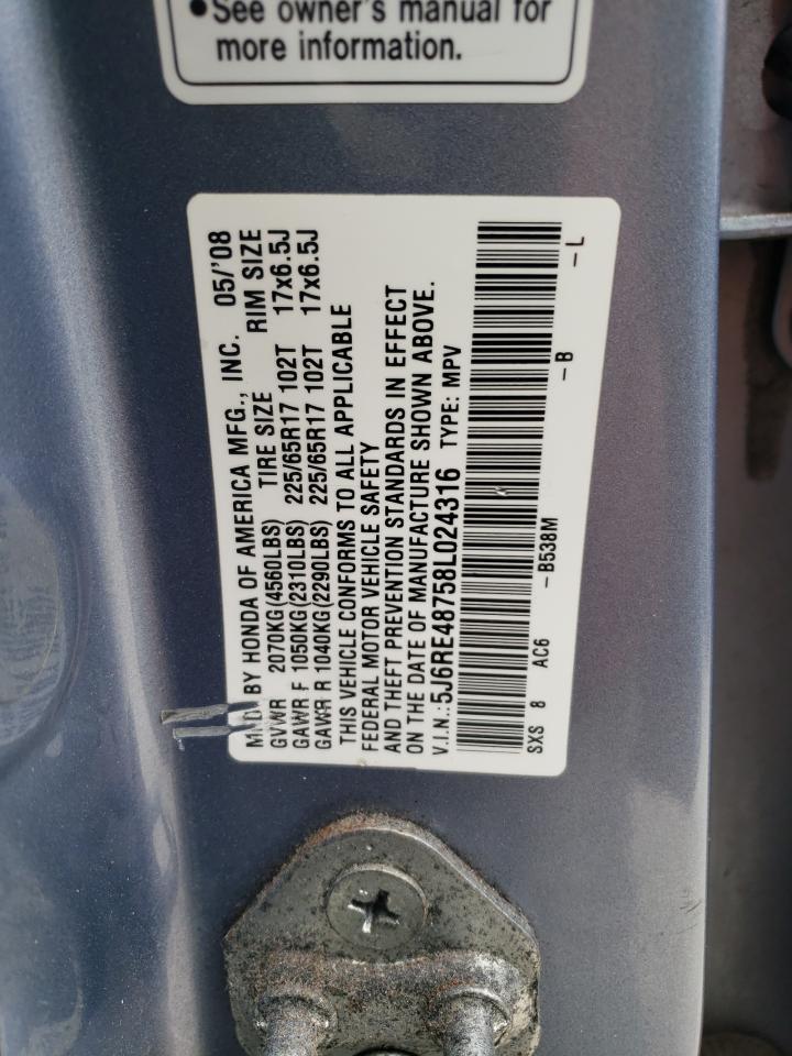 5J6RE48758L024316 2008 Honda Cr-V Exl