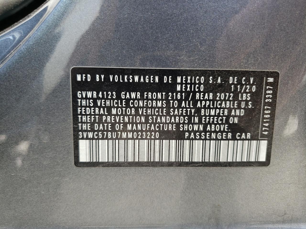 3VWC57BU7MM023220 2021 Volkswagen Jetta S