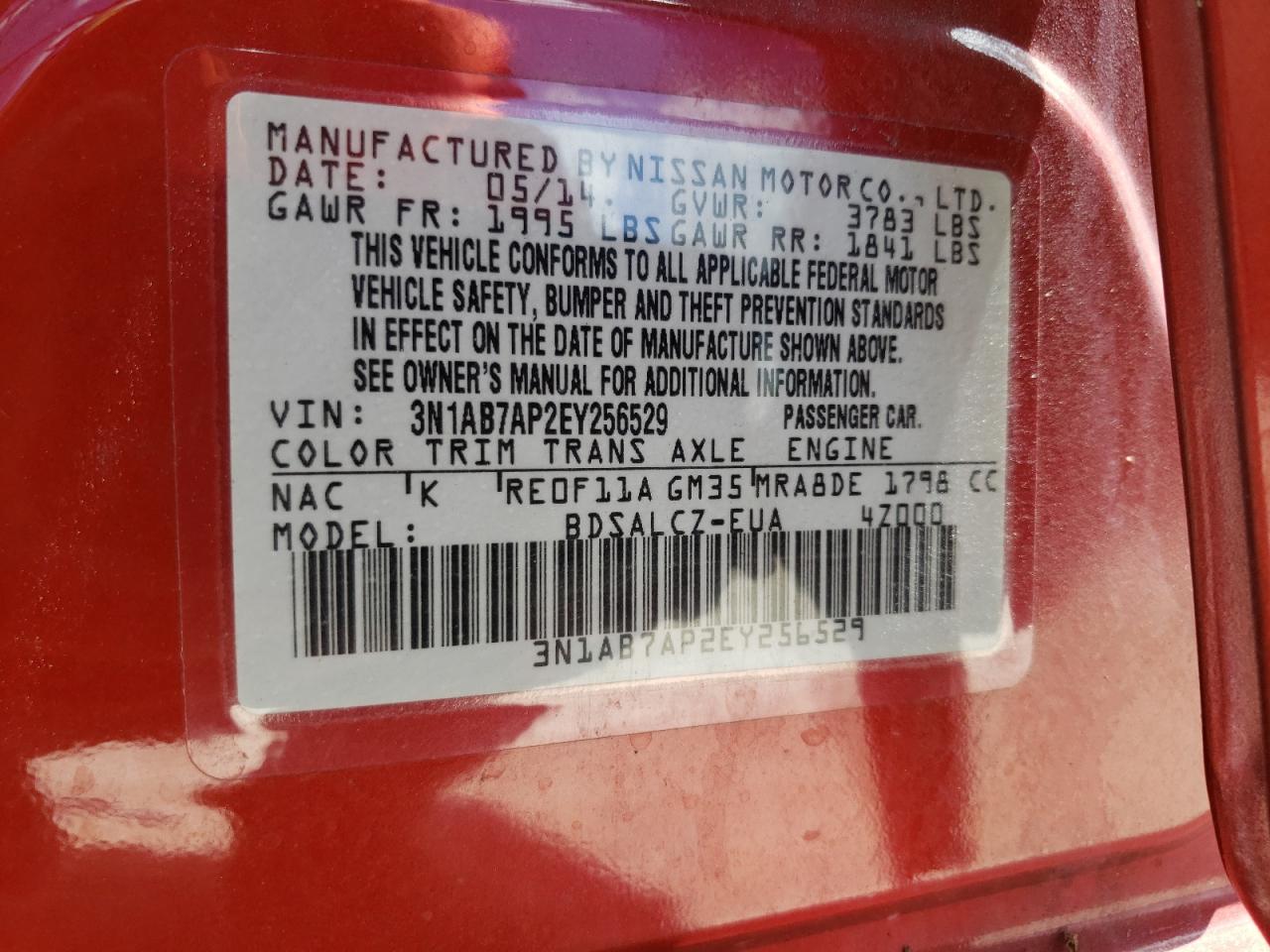 3N1AB7AP2EY256529 2014 Nissan Sentra S