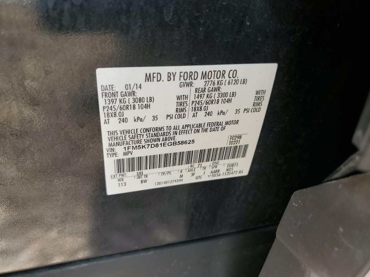 1FM5K7D81EGB58625 2014 Ford Explorer Xlt
