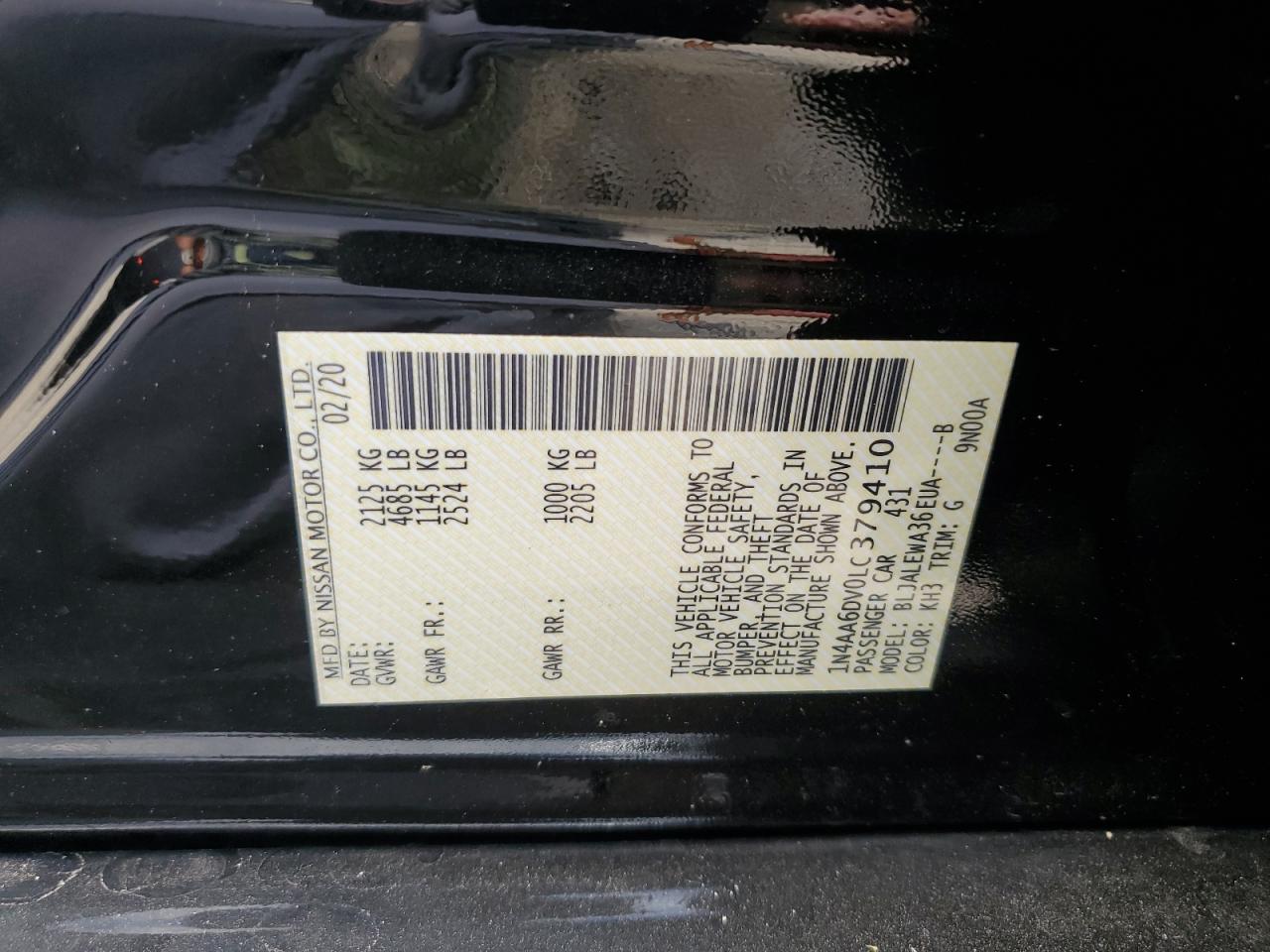 1N4AA6DV0LC379410 2020 Nissan Maxima Sl