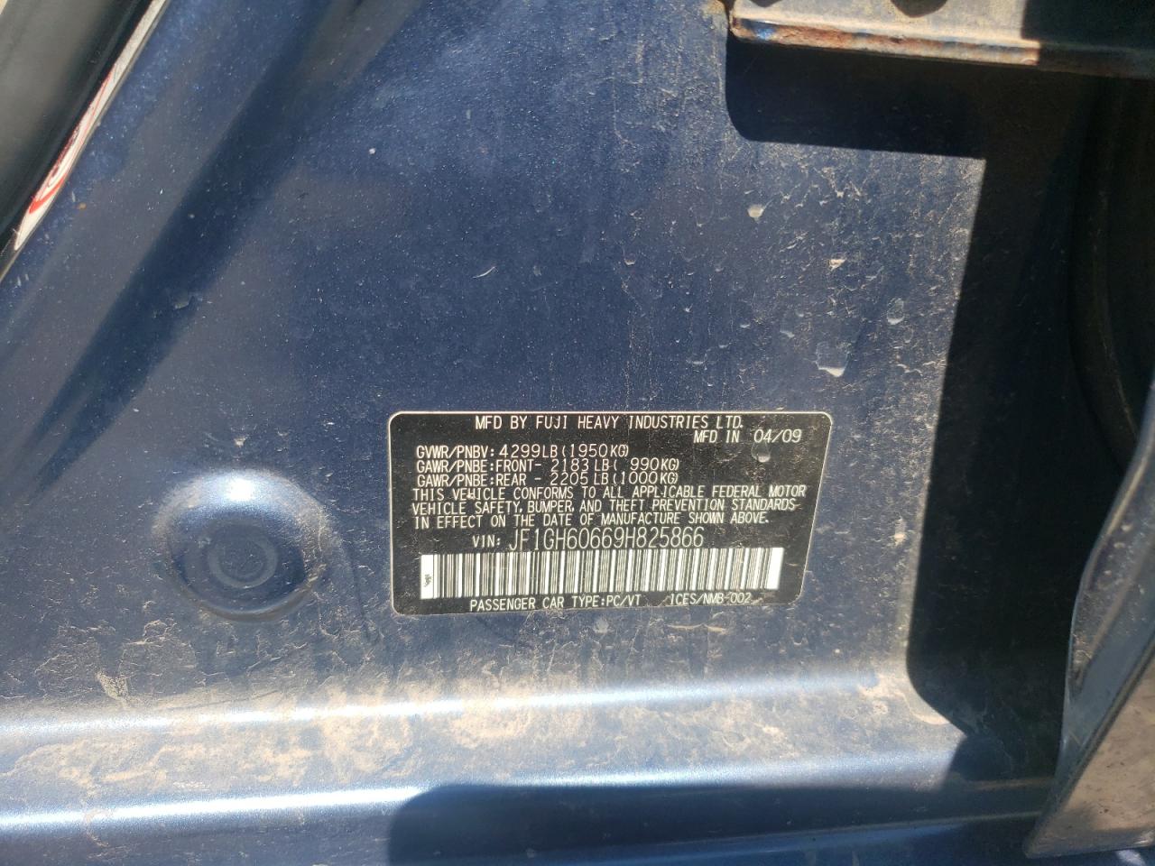 JF1GH60669H825866 2009 Subaru Impreza 2.5I Premium