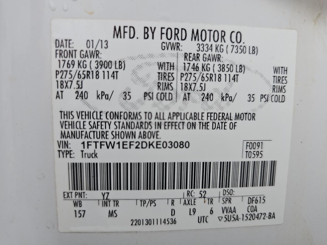 2013 Ford F150 Supercrew vin: 1FTFW1EF2DKE03080