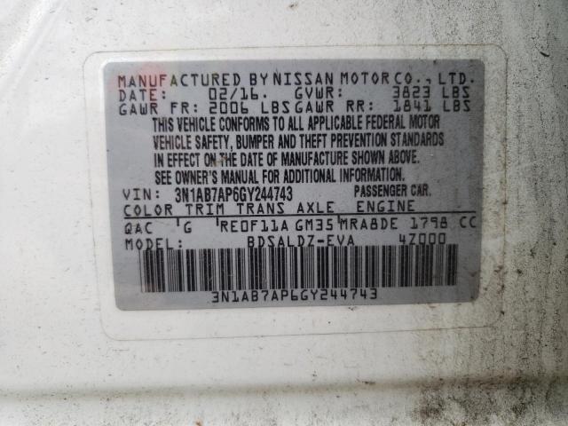 2016 Nissan Sentra S VIN: 3N1AB7AP6GY244743 Lot: 59754894