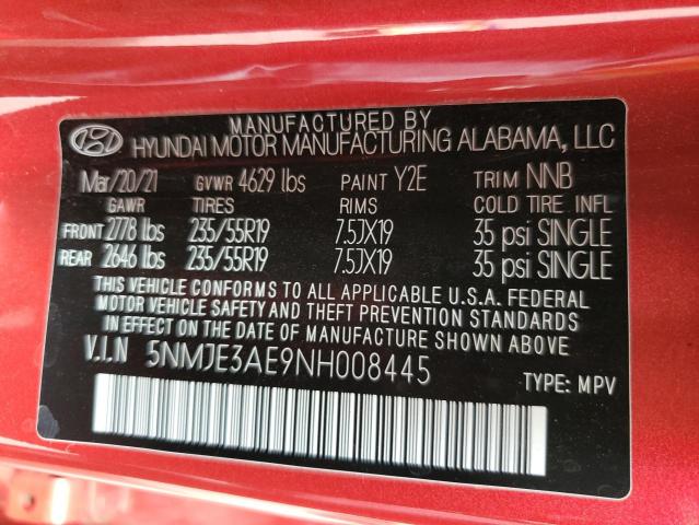 2022 Hyundai Tucson Limited VIN: 5NMJE3AE9NH008445 Lot: 60900874