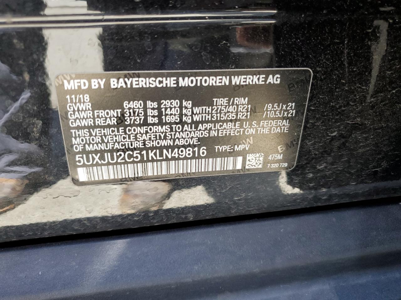 5UXJU2C51KLN49816 2019 BMW X5 xDrive50I