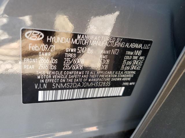 2021 Hyundai Santa Fe Sel VIN: 5NMS2DAJ0MH332835 Lot: 60868534