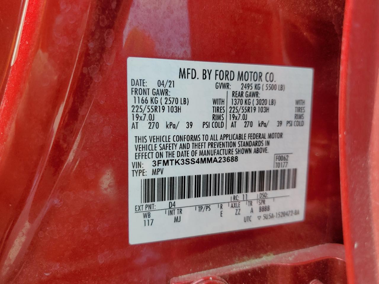 3FMTK3SS4MMA23688 2021 Ford Mustang Mach-E Premium