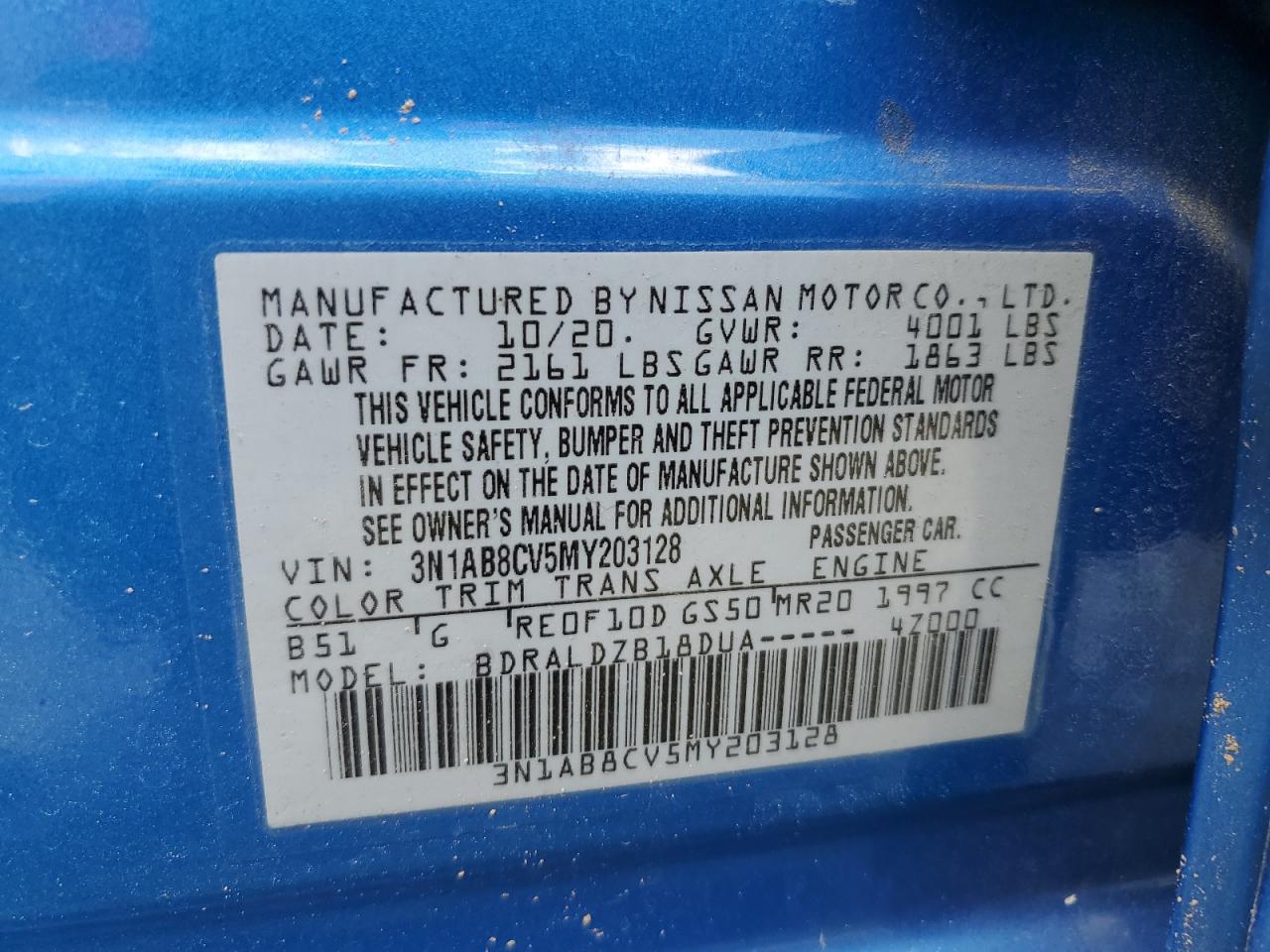 3N1AB8CV5MY203128 2021 Nissan Sentra Sv