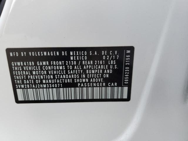 2017 Volkswagen Jetta S VIN: 3VW2B7AJ2HM334071 Lot: 57392884
