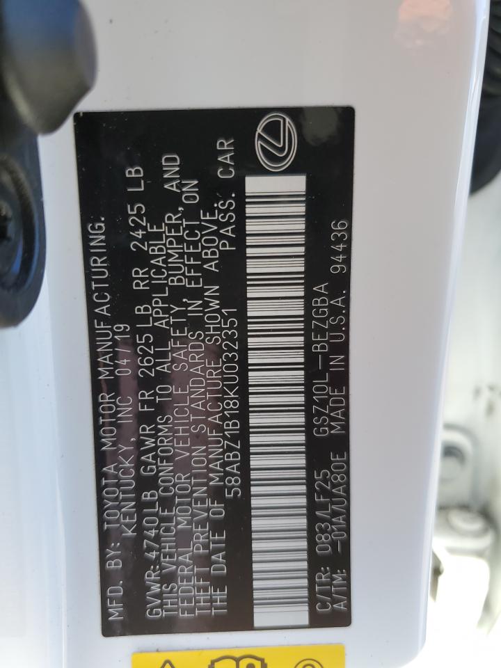 58ABZ1B18KU032351 2019 Lexus Es 350