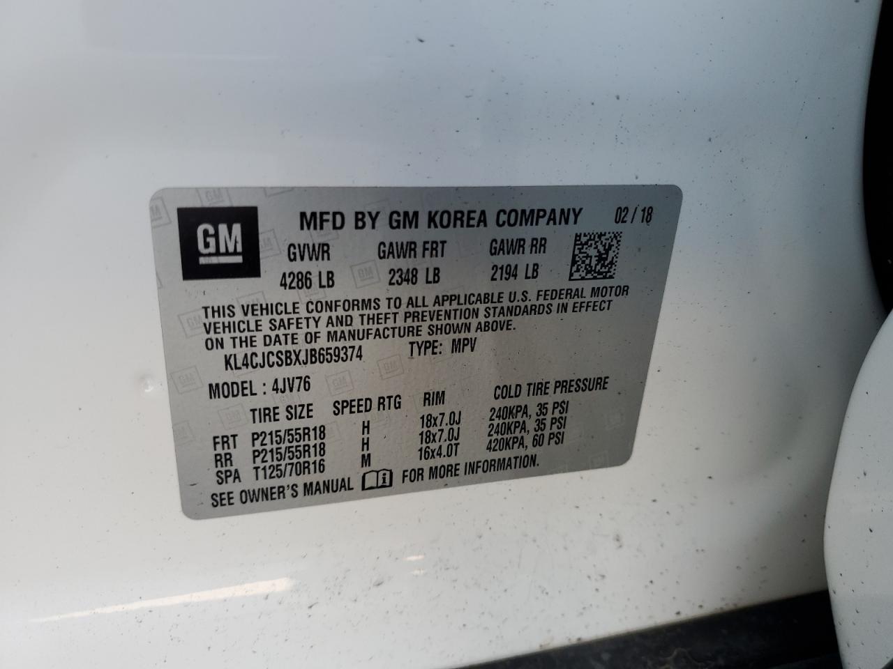 KL4CJCSBXJB659374 2018 Buick Encore Essence