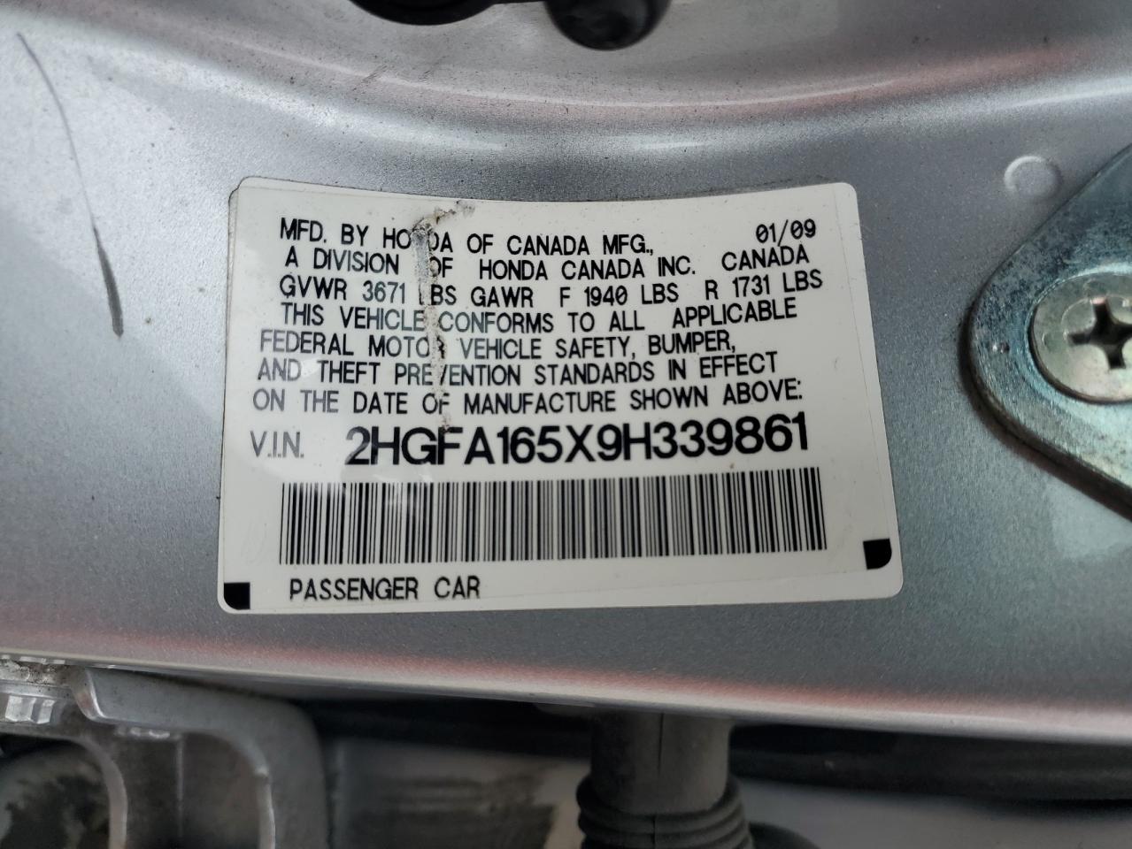 2HGFA165X9H339861 2009 Honda Civic Lx