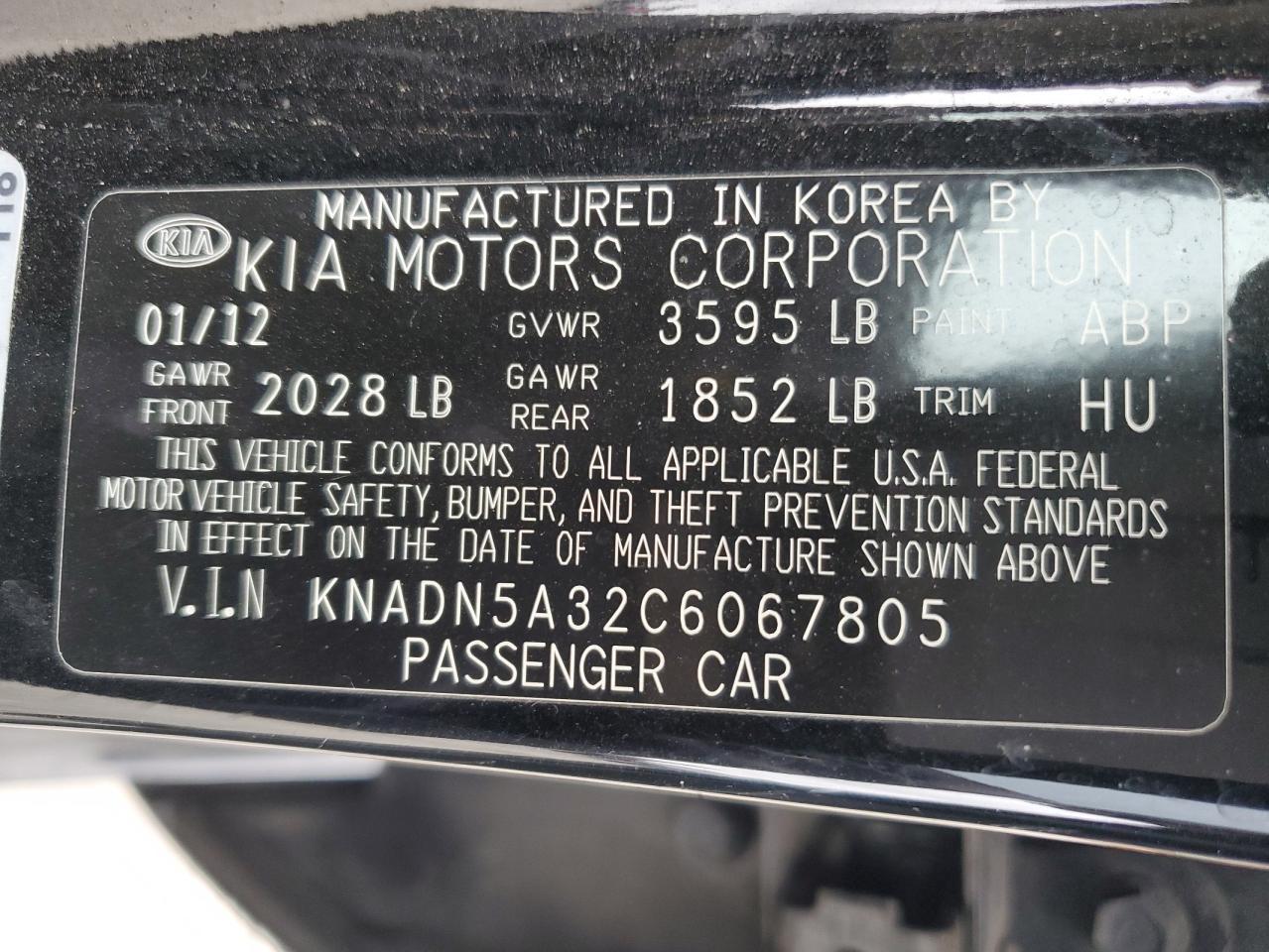 KNADN5A32C6067805 2012 Kia Rio Ex