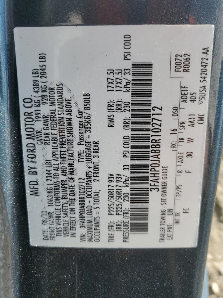 3FAHP0JA8BR102712 2011 Ford Fusion Sel