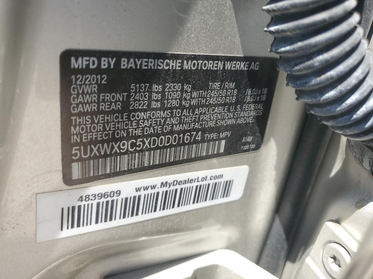 5UXWX9C5XD0D01674 2013 BMW X3 xDrive28I