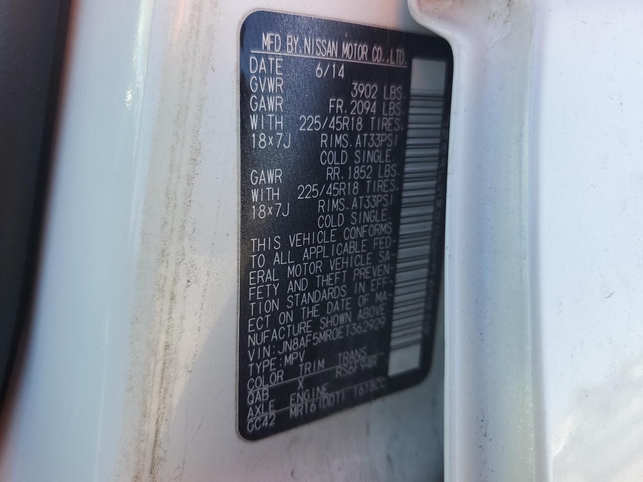 JN8AF5MR0ET362929 2014 Nissan Juke S