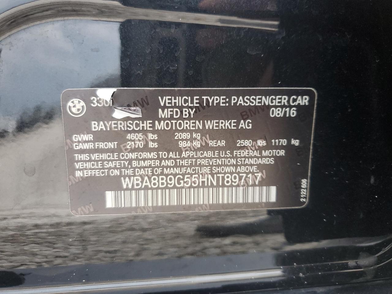 WBA8B9G55HNT89717 2017 BMW 330 I