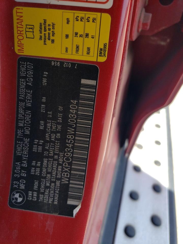 WBXPC93458WJ03404 2008 BMW X3 3.0Si