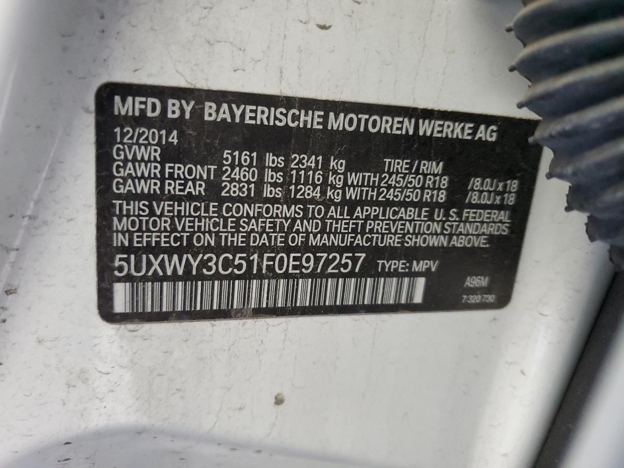 5UXWY3C51F0E97257 2015 BMW X3 xDrive28D