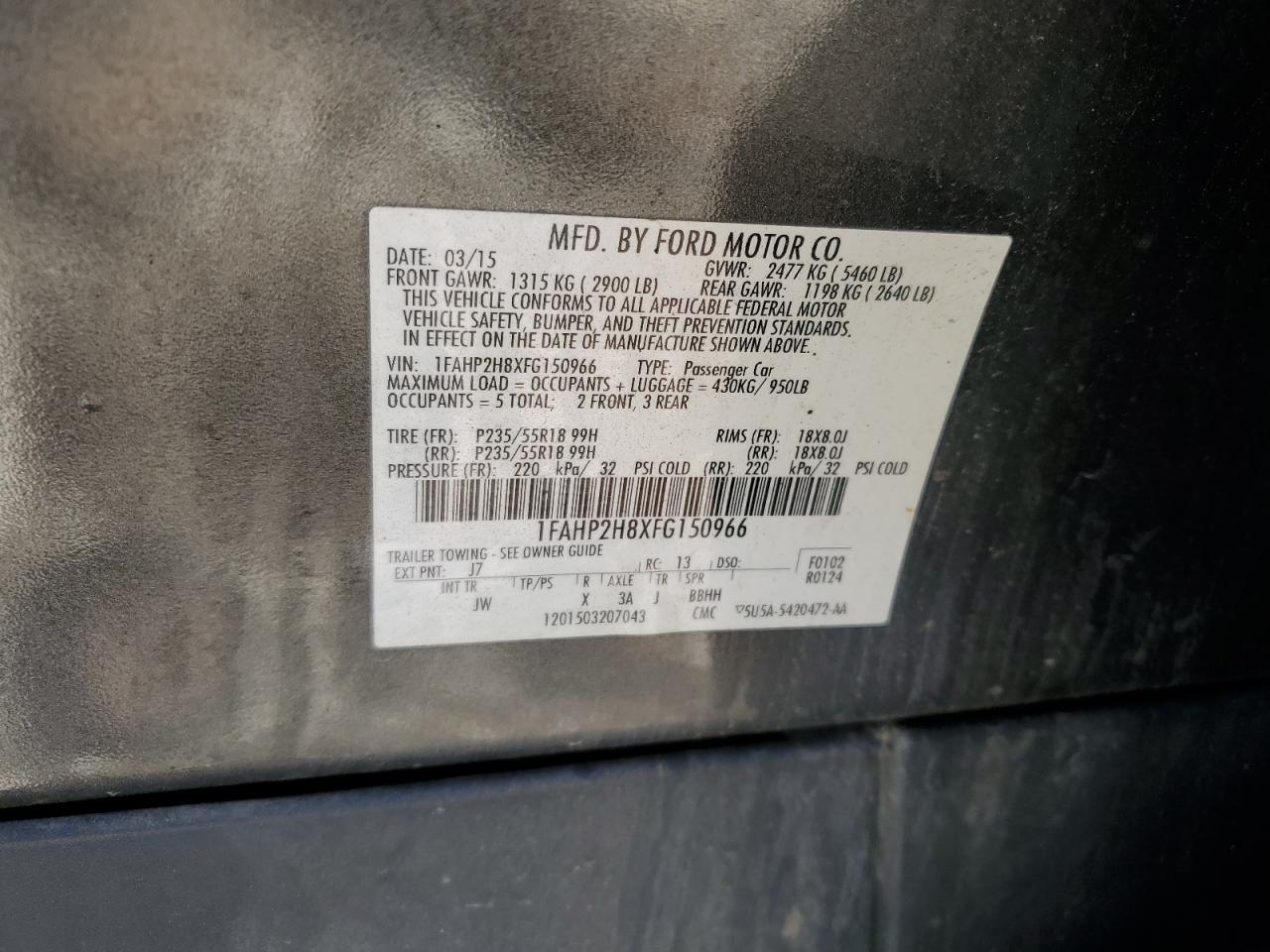 1FAHP2H8XFG150966 2015 Ford Taurus Sel