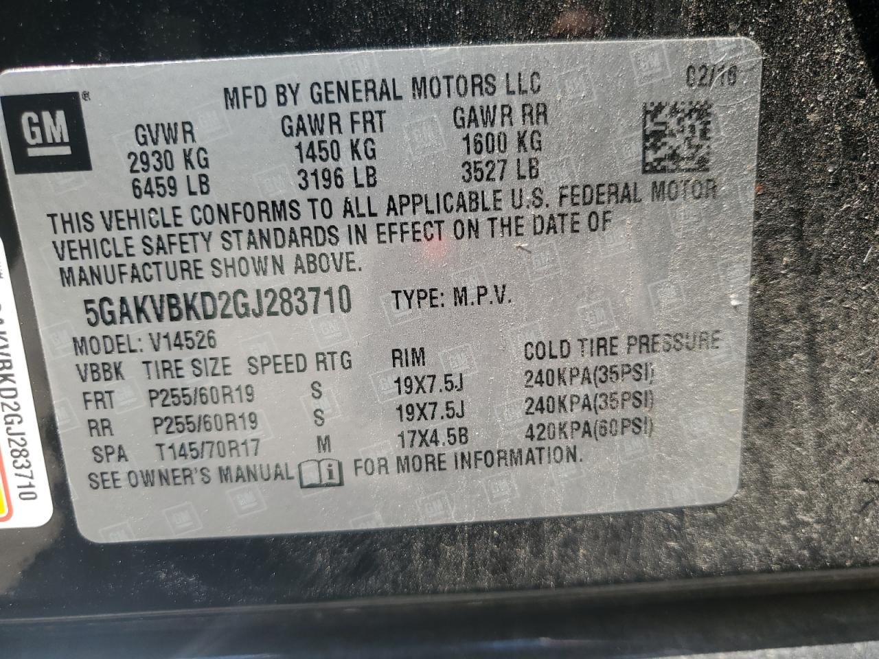 5GAKVBKD2GJ283710 2016 Buick Enclave