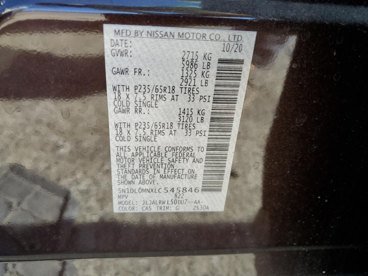 5N1DL0MNXLC545846 2020 Infiniti Qx60 Luxe