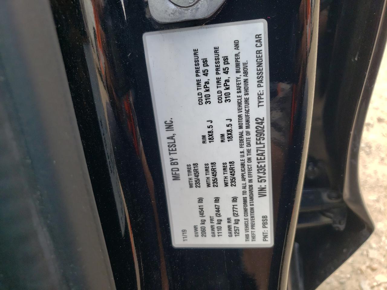 5YJ3E1EA7LF590242 2020 Tesla Model 3