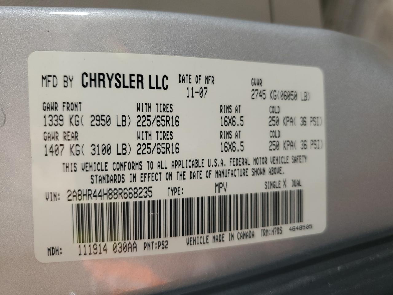 2A8HR44H88R668235 2008 Chrysler Town & Country Lx