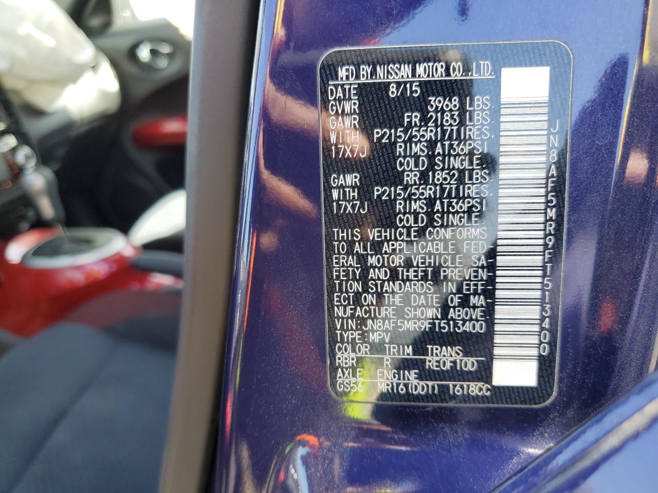 JN8AF5MR9FT513400 2015 Nissan Juke S