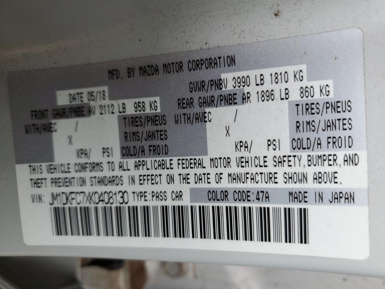 JM1DKFC7XK0408130 2019 Mazda Cx-3 Touring