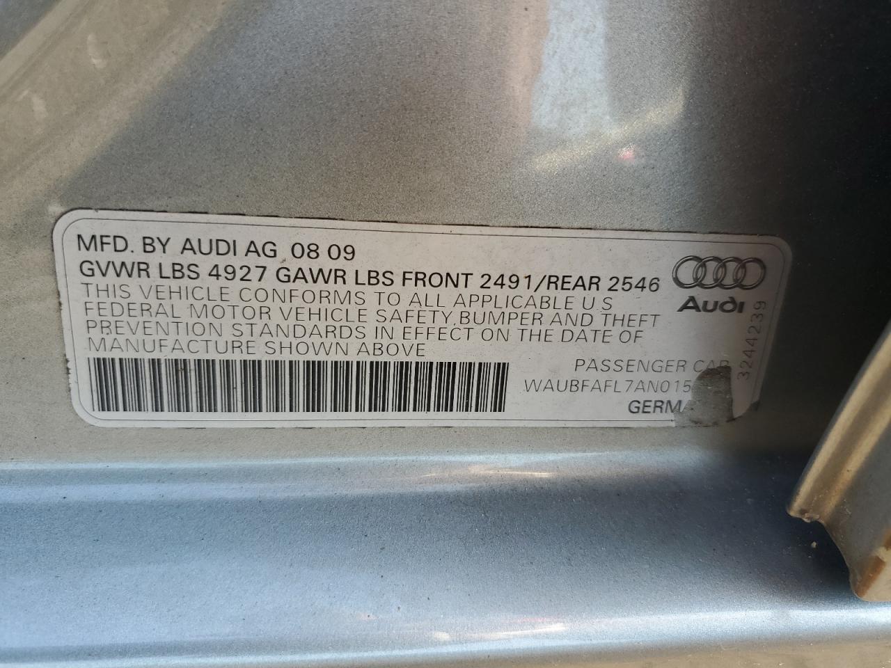 WAUBFAFL7AN015935 2010 Audi A4 Premium