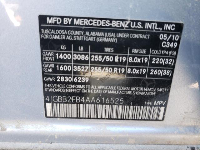 2010 Mercedes-Benz Ml 350 Bluetec VIN: 4JGBB2FB4AA616525 Lot: 60291474