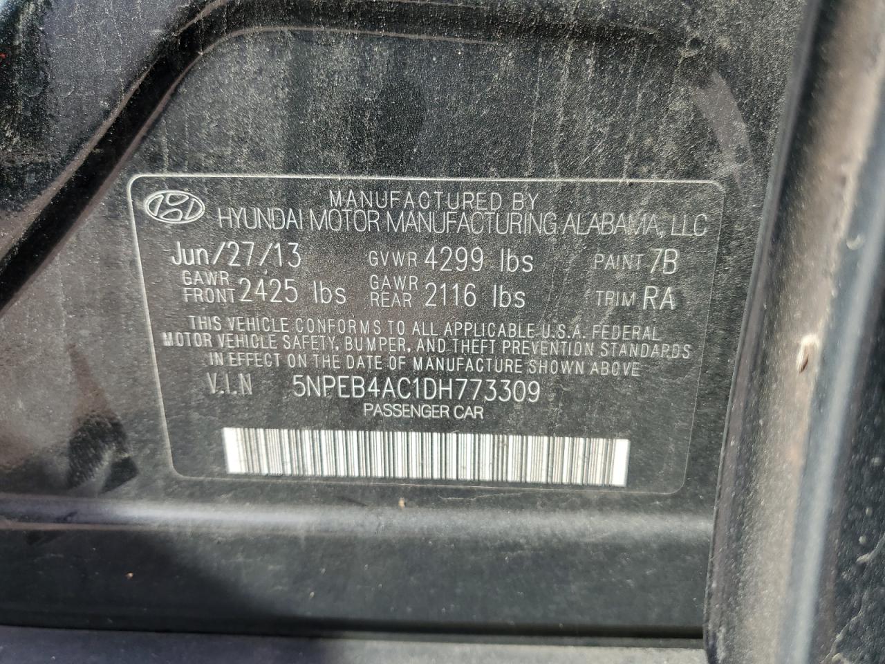 5NPEB4AC1DH773309 2013 Hyundai Sonata Gls