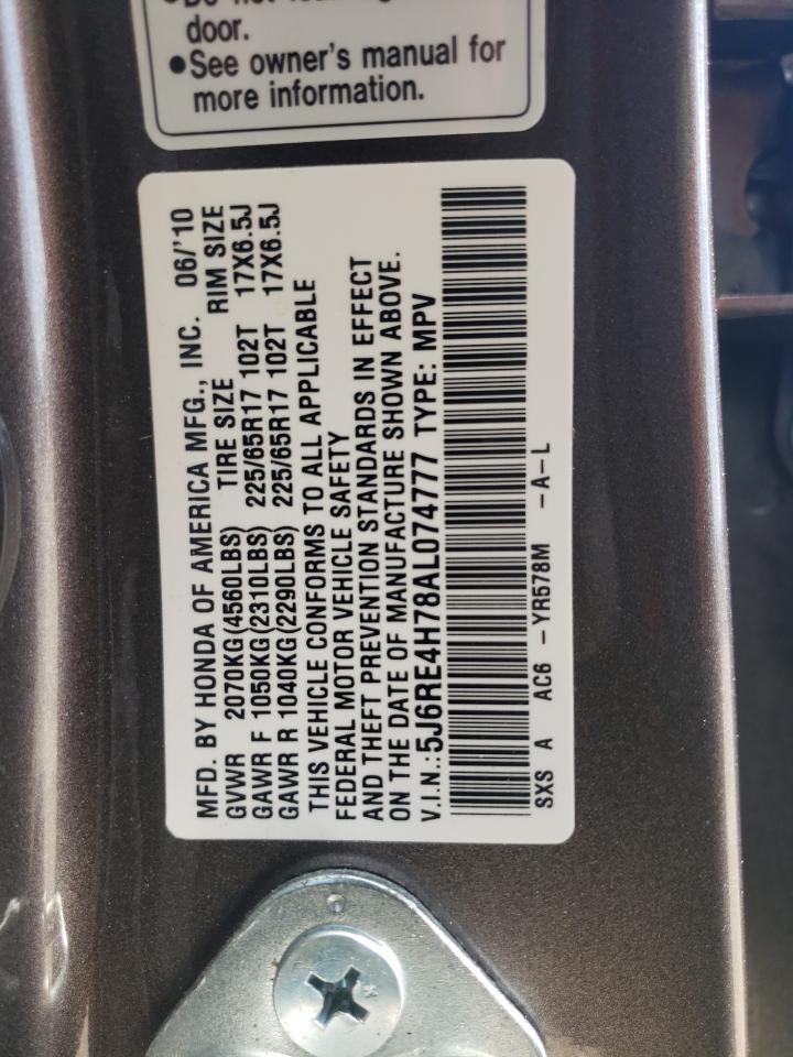 5J6RE4H78AL074777 2010 Honda Cr-V Exl