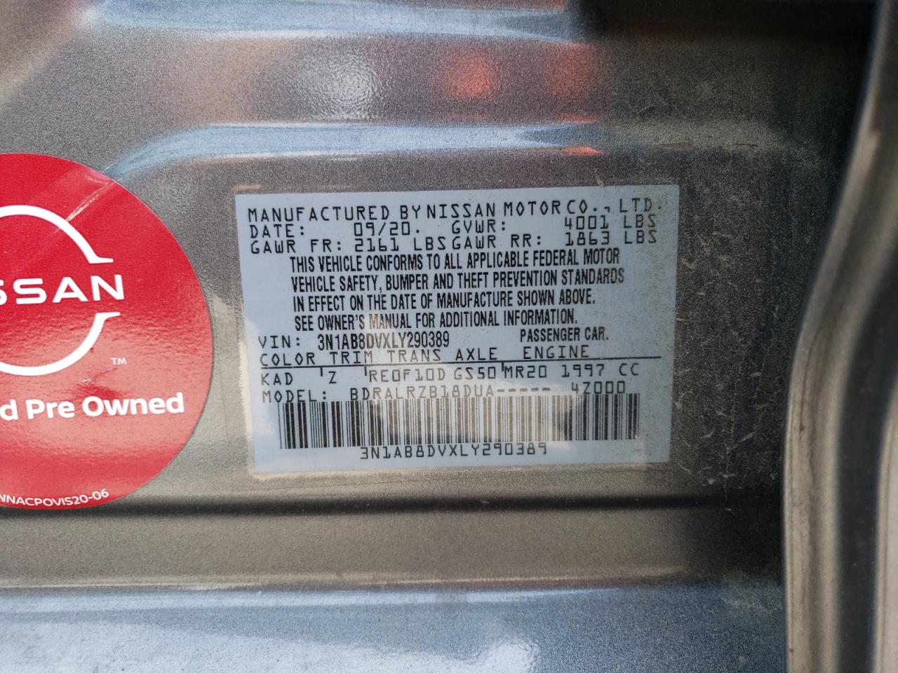 3N1AB8DVXLY290389 2020 Nissan Sentra Sr