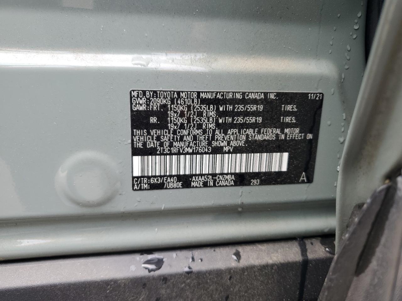 2T3C1RFV3MW176043 2021 Toyota Rav4 Xle Premium