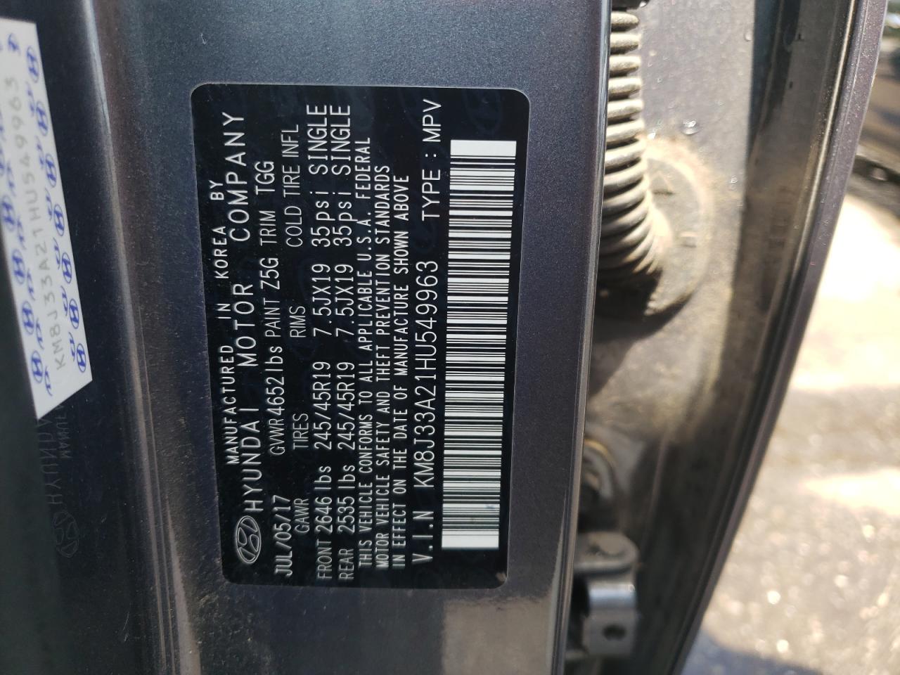 KM8J33A21HU549963 2017 Hyundai Tucson Limited