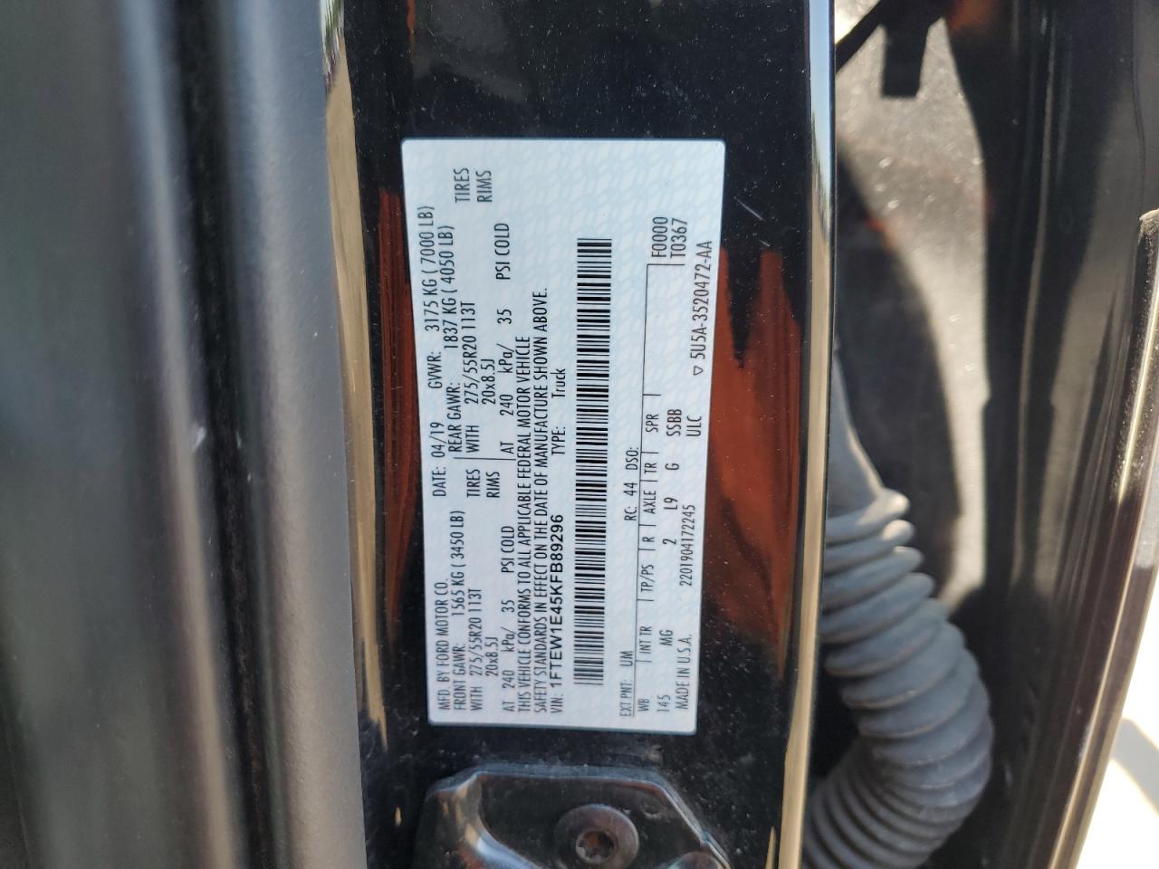 1FTEW1E45KFB89296 2019 Ford F150 Supercrew