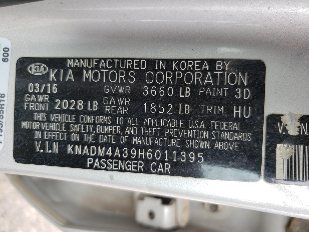 KNADM4A39H6011395 2017 Kia Rio Lx