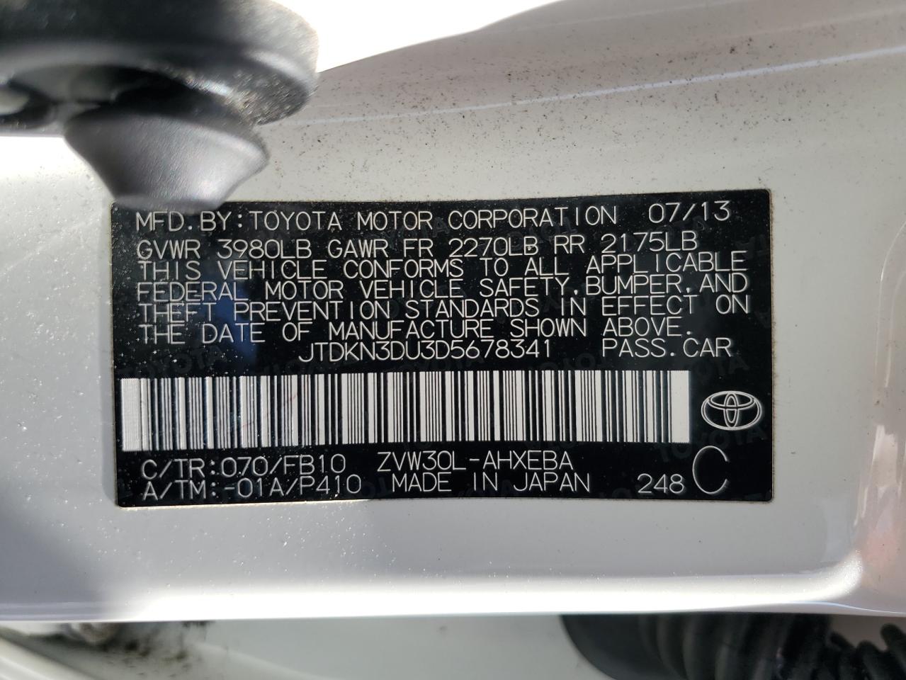 JTDKN3DU3D5678341 2013 Toyota Prius